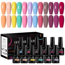 MTSSII 12PCS Gel Nail Polish Set,UV/LED Soak Off,12 Colors Gel Nail Kit Art Design Soak Off UV LED,Nail Art Design Gifts for Women (Set-4, 12pcs)