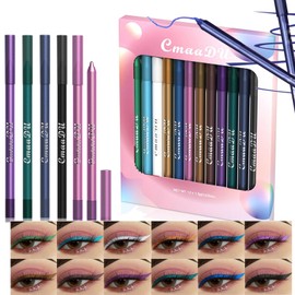RoseFlower 12 Eyeliner Colourful Set Colour Eyeliner Shadow Pen, Eyeliner Pencil Neon Eyeliner Mat Wax Crayon Kit Colourful Eyeliner Women Eye Liner Professional Eye Eyeliner Waterproof Black