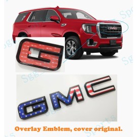Auto GMC 2021-2025 GMC YUKON YUKON XL Front ONLY Blue American USA Flag OVERLAY Emblem