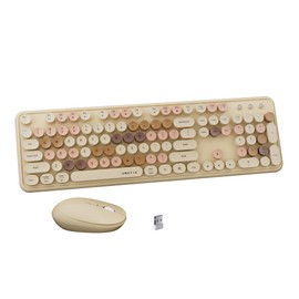 FCPLU x UBOTIE Colorful Wireless Keyboard and Mouse Combo, Full-Sized Office Keyboard with Typewriter Flexible Keys, 2.4GHz Dropout-Free Connection, Optical Mouse for PC Laptop(Milk Tea Colorful)