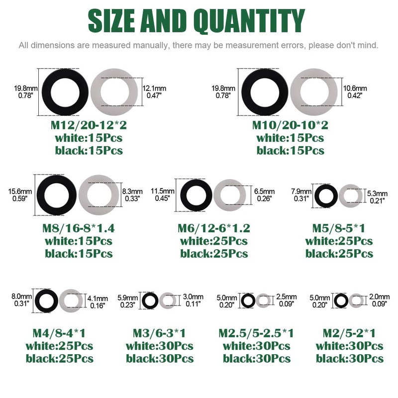 Keadic 420pcs Nylon Insulating Flat Washers Assortment Kit White/Black Gaskets