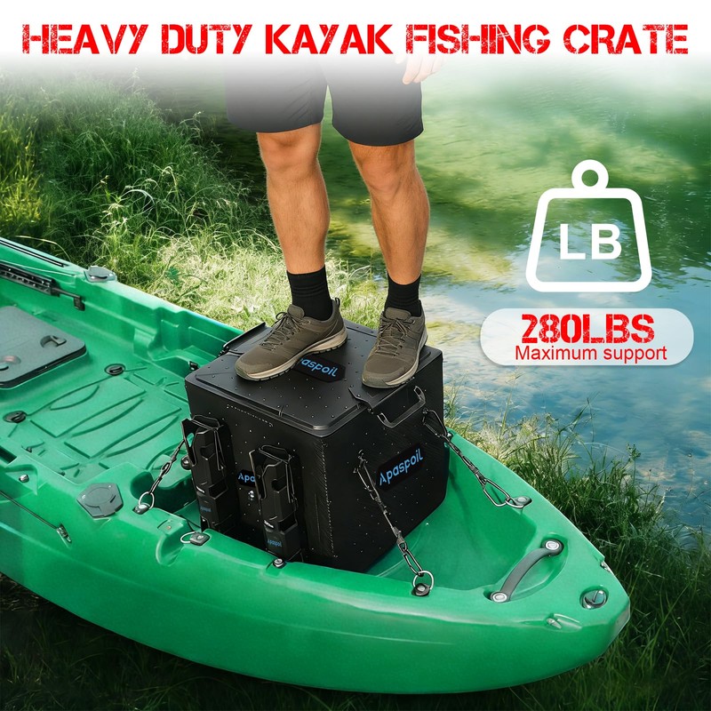 Kayak Fishing Crate with 4 Rod Holders,13"x13" Kayak Tackle Storage