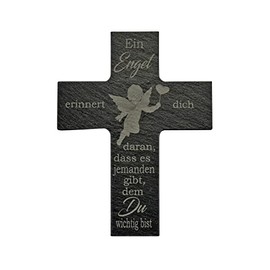 House Blessing Cross Made of Slate, Approx. 12 x 9 cm, "An Angel Reminds You"