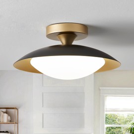 Dimmable Black and Gold Ceiling Light, Mid-Century Semi-Flush Mount Ceiling Light, Modern LED Lighting Fixture, 5CCT 2700 K- 6000 K Ceiling Lamp for Bedroom Hallway Laundry Room Kitchen 11.8 in