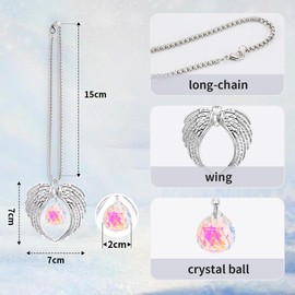 LIKAGI Car Rear View Mirror Hanging Accessories, Angel Wings with K9 Crystal Ball Charm for Your Car Decoration, Beautiful Exquisite Hanging Ornament, Gift for Men and Women (Silver)