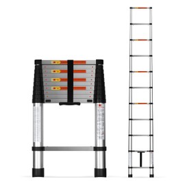 Simple Deluxe Telescoping Ladder 10.5FT Aluminum One-Button Retraction Extension System for Indoor and Outdoor Use, 330lb Load Capacity