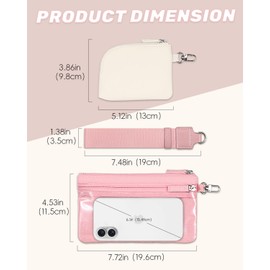 FINPAC Keychain Wristlet Wallet, Dual Pouch RFID Blocking Slim Card Holder and Phone Wallet, Mini Coin Hands-Free Purse (Pink and Beige)