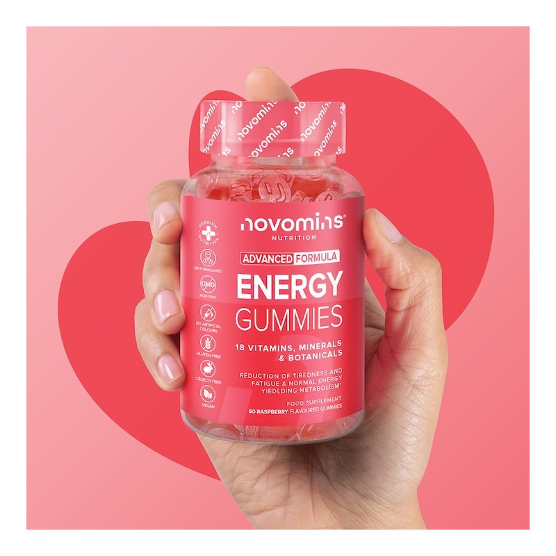 Novomins Energy Raspberry Flavour Vitamins 60 Gummies 30 Days Supply