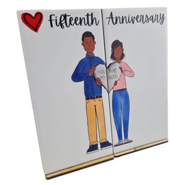 15th Anniversary You Are My Rock Linking Double Tile Ornament - Personalise Your People and FREE Stand (rocktile15-dd)