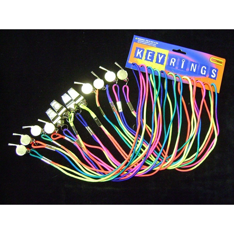 Pack Of 12 Keyring Neck Whistles With Multi Coloured Neon