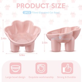 Zhehao 2 Pieces Plastic Raised Bowl Tilted 15 Degrees Elevated Cat Food and Water Bowls Set Anti Vomit Dog Kitten Food Dishes Pet for Cats and Small Dogs (Cat Paw,Pink, Blue)