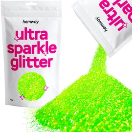 Hemway Premium Ultra Sparkle Glitter Multi Purpose Metallic Flake for Arts Crafts Nails Cosmetics Resin Festival Face Hair - Fluorescent Green - Fine (1/64" 0.015" 0.4mm) 100g / 3.5oz
