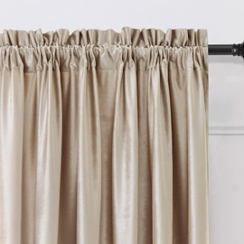 Champagne Beige Velvet Curtains 108 inches for Living Room Luxury Room Darkening Curtain Elegant Bedroom Thermal Insulated Modern Heavy Thick Soft Soundproof Rod Pocket Window Drapes Set of 2 Panels
