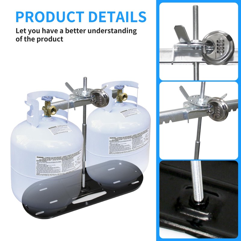 RV Double Propane Tank Locking Device 1/2”-13 Threads Shaft Anti-Theft