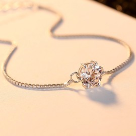 Bo&Pao Women's Cubic Zirconia Bracelet 925 Sterling Silver, 23 cm Silver Bracelet with Zirconia, Adjustable, Sterling Silver, Cubic Zirconia