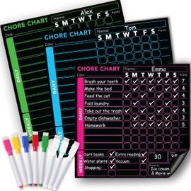 3 Pcs Blackboard Chore Chart Set - Behavior Reward Dry Erase Chore Chart for Multiple Kids, Teens & Adults. Fridge Magnetic Blackboard Set - 3 Individual Charts (10"x10" Each) & 8 Fine Tip Markers