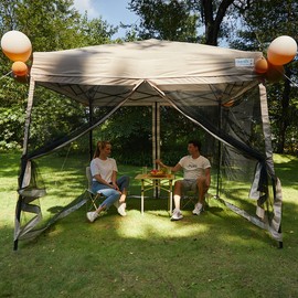 Quictent 9'x9' Slant Leg Pop up Canopy Tent with Mosquito Netting, Instant Screen House Room Tent Gazebo, Easy Set up, Tan