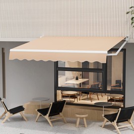 Giantex Retractable Awning for Patio - 10' x 8.2' Sun Shade Shelter with Easy Manual Crank Handle, Heavy-Duty Metal Structure, Window Door Awning Exterior for Balcony Porch, Beige