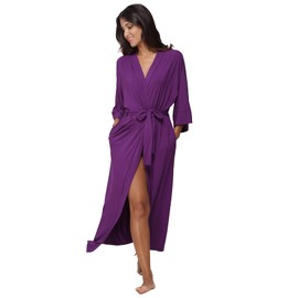 Womens Full Length Kimono Robes Long Bathrobes Soft Loungewear Sleepwear,Purple