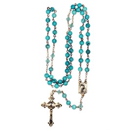 Catholic Prayer Rosary made with Magnesite Turquoise Blue Gemstones and Austrian Crystals