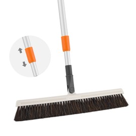 Horse Hair Broom 18" Horsehair Swivel Kitchen Sweeper, Soft Bristle with Telescopic Handle for Hardwood and Tile Floors