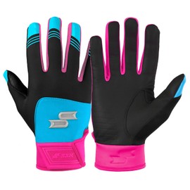 X1 Color Rush Adult Baseball Batting Gloves - Durable Cabretta Leather Palm - 11 Colorways (Black/Columbia/Pink, Small)