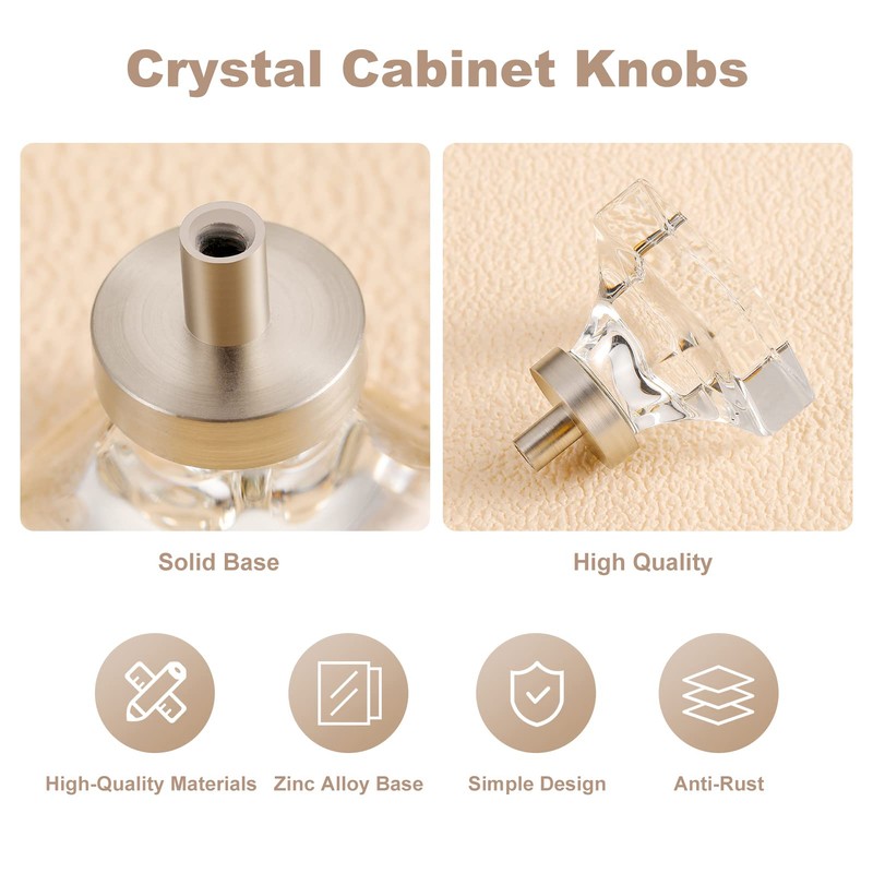 coolnews 4 Pack Crystal Glass Cabinet Knobs, Brushed Nickel Cabinet