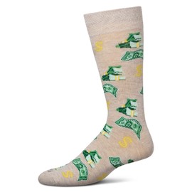 MeMoi Money Bags Cash Print Rayon Blend Men's Crew Socks Oatmeal Heather 10-13