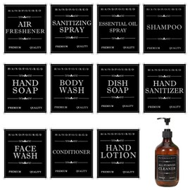 12 Pack Bathroom Labels for Soap Dispenser, Bathroom/Kitchen Hand Soap Dispenser Label Stickers Removable Self-Adhesive Stickers for Soaps,Lotion,Shampoo Conditioner