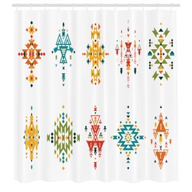 Ambesonne Tribal Cortina de Baño, Diseño Colorido del Antiguo, Paño Conjunto de Decoración de Baño de Tela y Ganchos, 75" Alto, Azul Petróleo Albaricoque