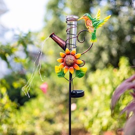 Stargarden Rain Gauge Outdoor-36 Inch Hummingbird Solar Rain Gauge with 6” Glass Tube for Yard Garden Patio Lawn