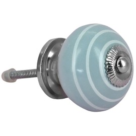 G Decor White Striped Round Ceramic Door Knob Vintage Shabby Chic Cupboard Drawer Pull Handle 4504 (Grey)