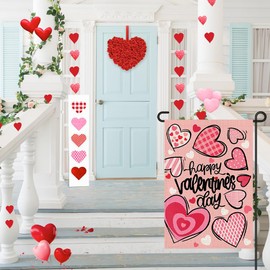 Happy Valentines Day Garden Flags 12x18 Double Sided Burlap, Love Heart Anniversary Welcome Sign Small Flag Yard Outdoor Decorations DF652