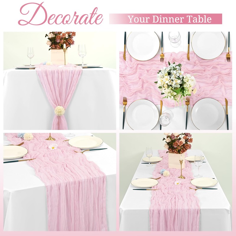 6 Pack Light Pink Cheesecloth Table Runner, 10Ft Boho Gauze
