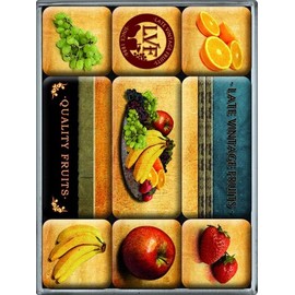 Nostalgic Art 83006 Quality, Magnet Late Vintage Fruits 9-Piece Set