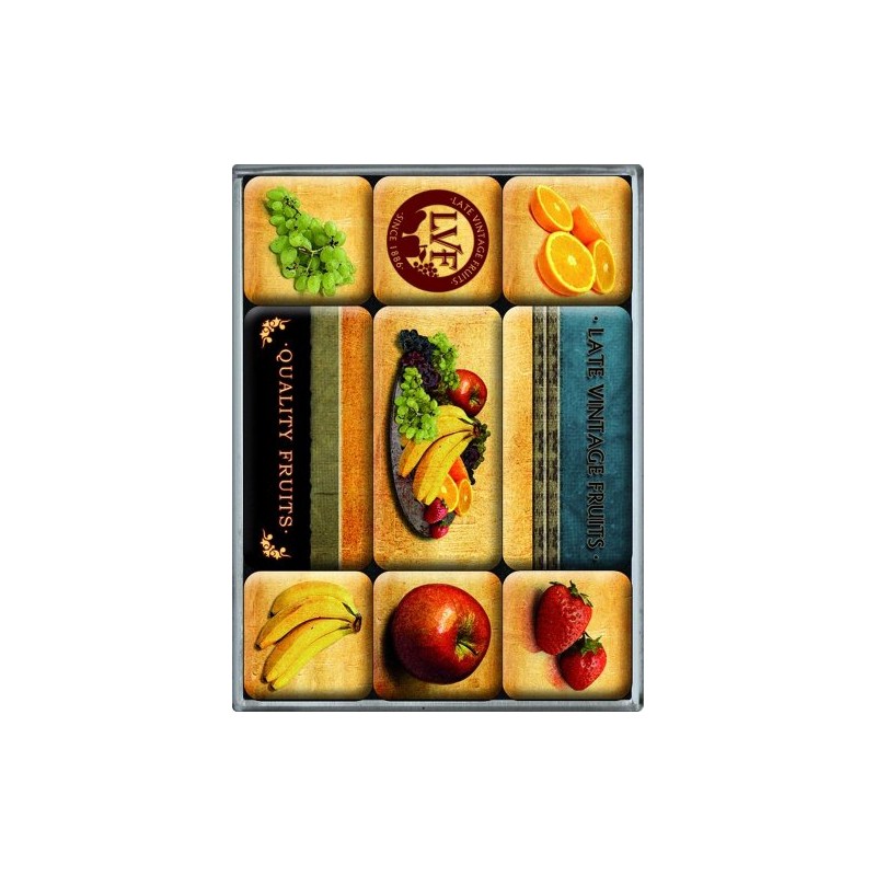 Nostalgic Art 83006 Quality, Magnet Late Vintage Fruits 9-Piece Set