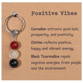 Drogomen Positive Vibes Keychain for Women, Natural Gemstone Healing Crystal Keychain Emotional Support Cheer Up Inspirational Encouragement Gifts for Women Men Friends Coworkers (PV)