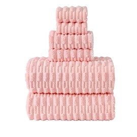 NAWIAOI 40x80 Inches Oversized Bath Sheets Extra Large Bath Towels Set of 6 for Adults Super Soft Quick Dry Light Weight Lint Free Absorbent Stripe Hanging Loop Microfiber Shower Towels (Pink, 6pcs)