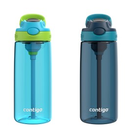 Contigo Kids 20oz 2-Pack Aubrey Water Bottles with Cleanable Silicone Straw Spill-Proof Lid Dishwasher Safe Blue Raspberry/Cool Lime & Blueberry/Juniper BPA-free