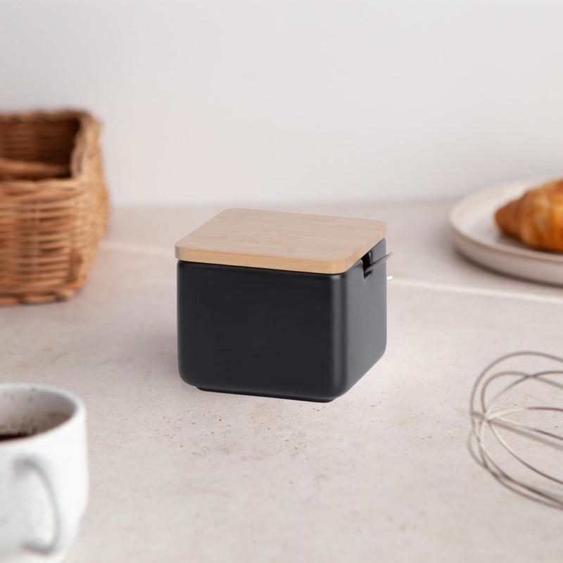 KOOK TIME Ceramic Sugar Bowl with Bamboo Spoon and Lid