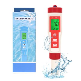OBEST Pool Chlorine PH Meter 5-in-1, PH Clore ORP H2 Temperature, Pool Water Tester Digital, Portable Water Tester with LCD Display, for Drinking Water, Swimming Pool, Spa or Laboratory