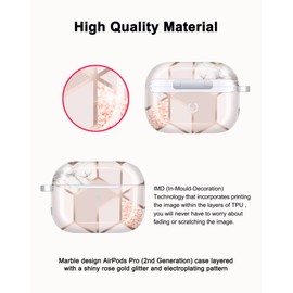 JAHOLAN AirPods Pro 2 Hülle Stoßfeste Silikon Kopfhörer Taschen Schutzhülle Zubehör Kompatibel mit AirPods Pro 2019, AirPods Pro 2 Generation 2022, Marmor Rose Gold