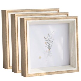 Haobase 3 Pcs 6x6 inch Square Deep Photo Frames with Angle Bracket, Picture Frames for Home Office Decoration (Beige6x6)
