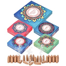 Backflow Incense Cones Gift Set Rose, Jasmine, Ocean, Lavender Variety Pack - 60 Large Back Flow Incense Cones Scented