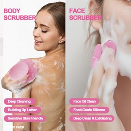 ARIOSOX, Soft Silicone Body Scrubber, Gentle Like a Hand Exfoliating Your Skin and Build Up Lather, Back Large Suction Cup Easy to Store, & Deep Clean (Body Scrubber + Face Scrubber Pink)
