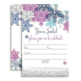 Amanda Creation Winter Snowflake Birthday Party Invitations Set of 20 5"x7" Fill in Cards with Twenty White Envelopes by AmandaCreation