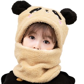MK MATT KEELY Children's Winter Hat Boys Girls 2 in 1 Warm Cartoon Rabbit Panda Scarf Ear Flap Ski Hat Set, Panda Beige