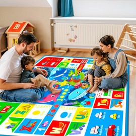 44" x 59" Foldable Non Slip Tummy Time Mat & Kids Play Rug - Soft Plush Surface Baby Playmat for Toddlers & Infants, Classroom & Bedroom Activity Mat