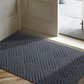 EGO LIFE 100% Waterproof Extra Durable Doormat, Natural Rubber Backing, Easy Clean, All-Season Heavy Duty, Low Profile Patio Entrance Floor Mat(17X29, Grey)