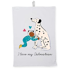 Hippowarehouse I love my Dalmatian kids illustration Tea Towel Eco Printed Dish Cloth Kitchen accessory 50cmx70cm 100% Cotton